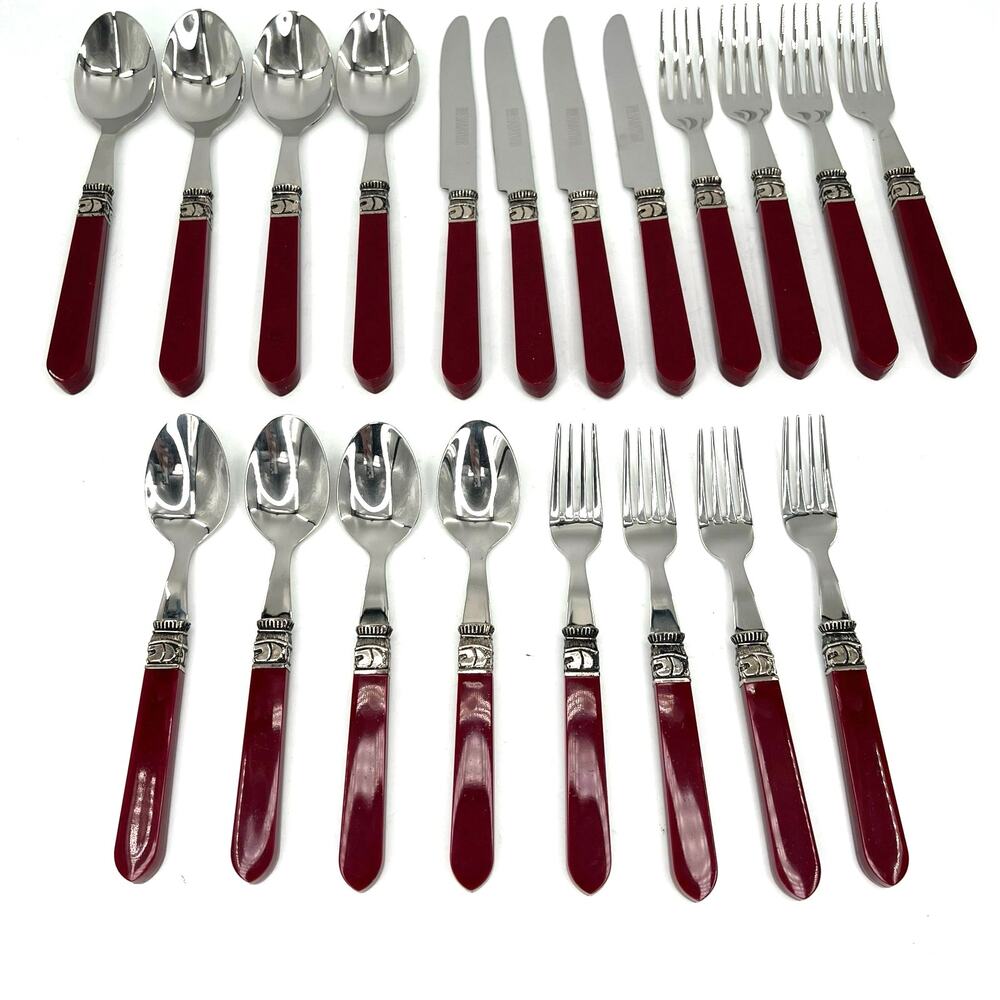 SABATIER CANNES Burgundy full set  Stainless Steel Flatware